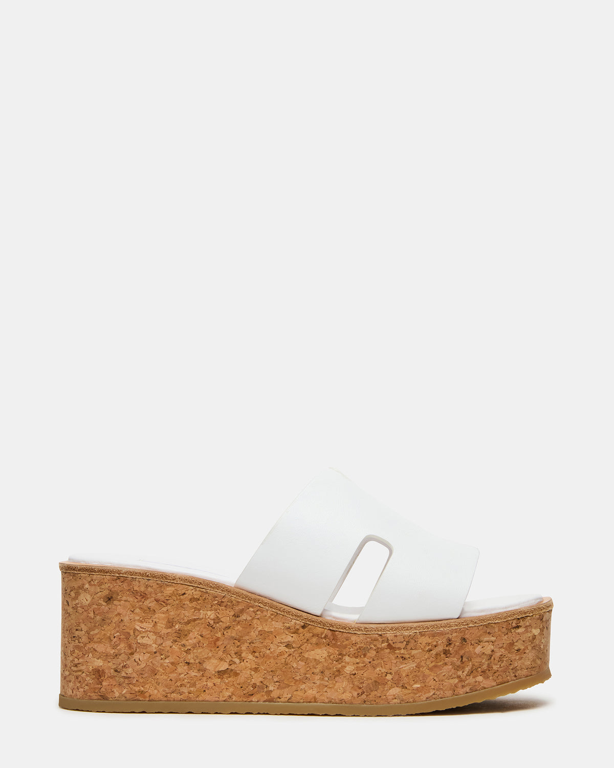 HARMONY White Leather Wedge Mule Cork Platform Women's Sandal Steve Madden WHITE LEATHER