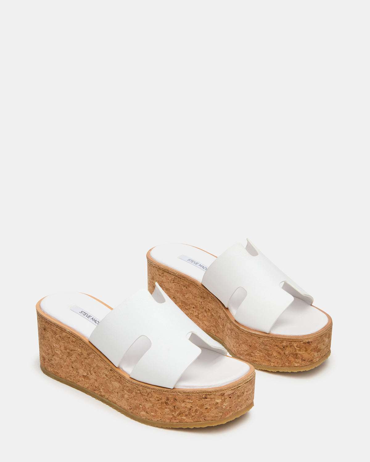 HARMONY White Leather Wedge Mule Cork Platform Women's Sandal Steve Madden WHITE LEATHER