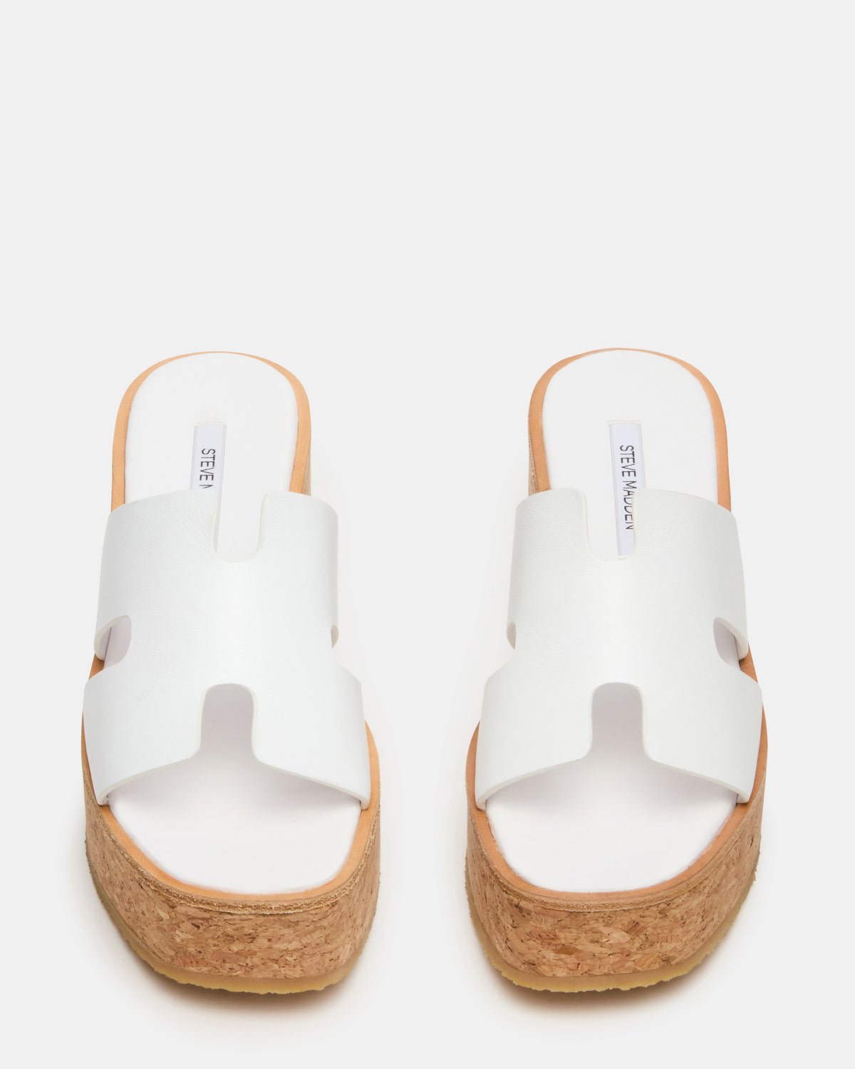 HARMONY White Leather Wedge Mule Cork Platform Women's Sandal Steve Madden WHITE LEATHER