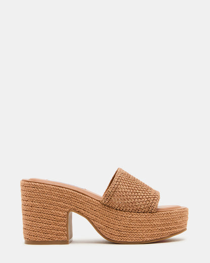 TRIPPY Cognac Raffia Platform Mule Women's Sandal Steve Madden COGNAC