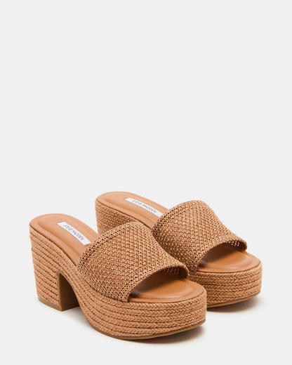TRIPPY Cognac Raffia Platform Mule Women's Sandal Steve Madden COGNAC