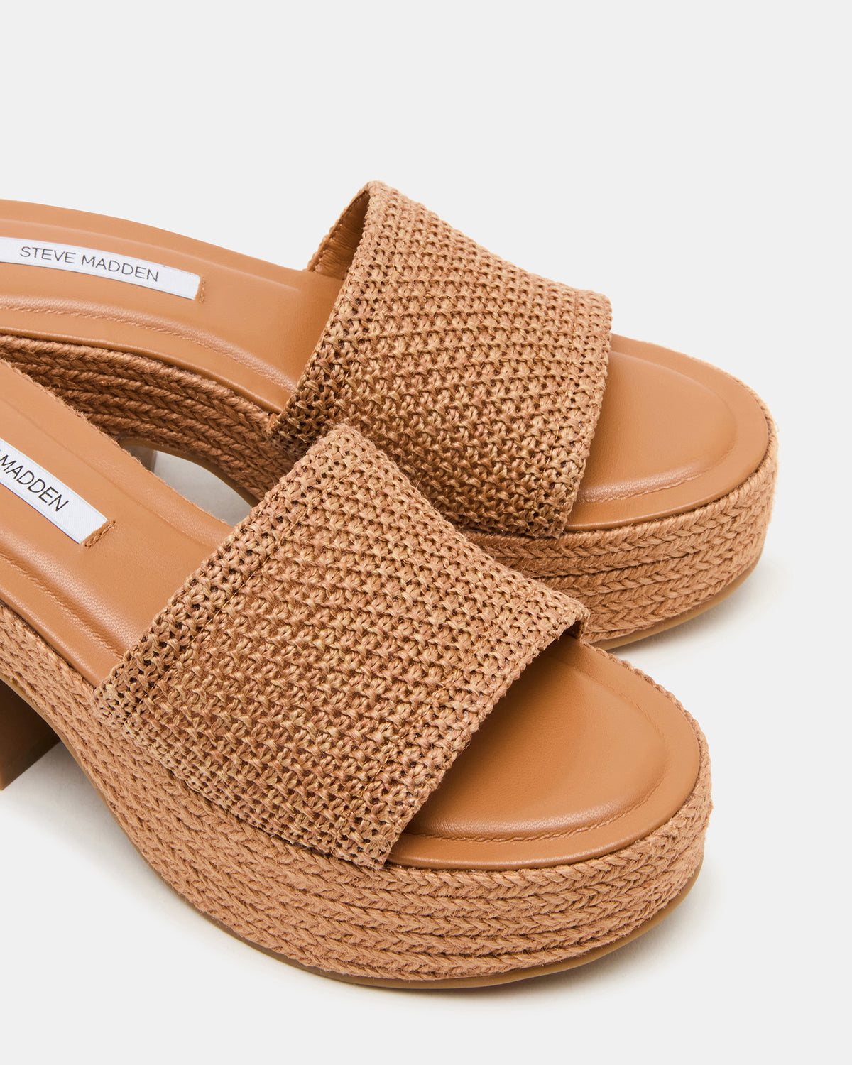TRIPPY Cognac Raffia Platform Mule Women's Sandal Steve Madden COGNAC