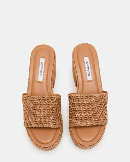 TRIPPY Cognac Raffia Platform Mule Women's Sandal Steve Madden COGNAC