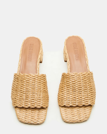 MONTGOMERY Raffia Square-Toe Slide Mule Women's Sandal Steve Madden RAFFIA
