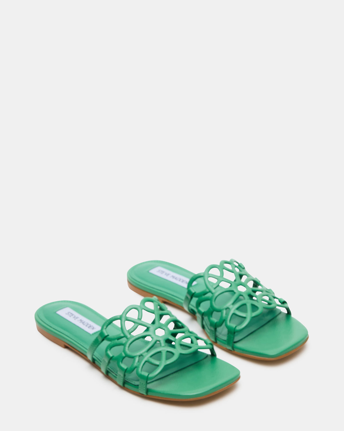 LOTUS Green Leather Square-Toe Slide Women's Sandal Steve Madden GREEN LEATHER