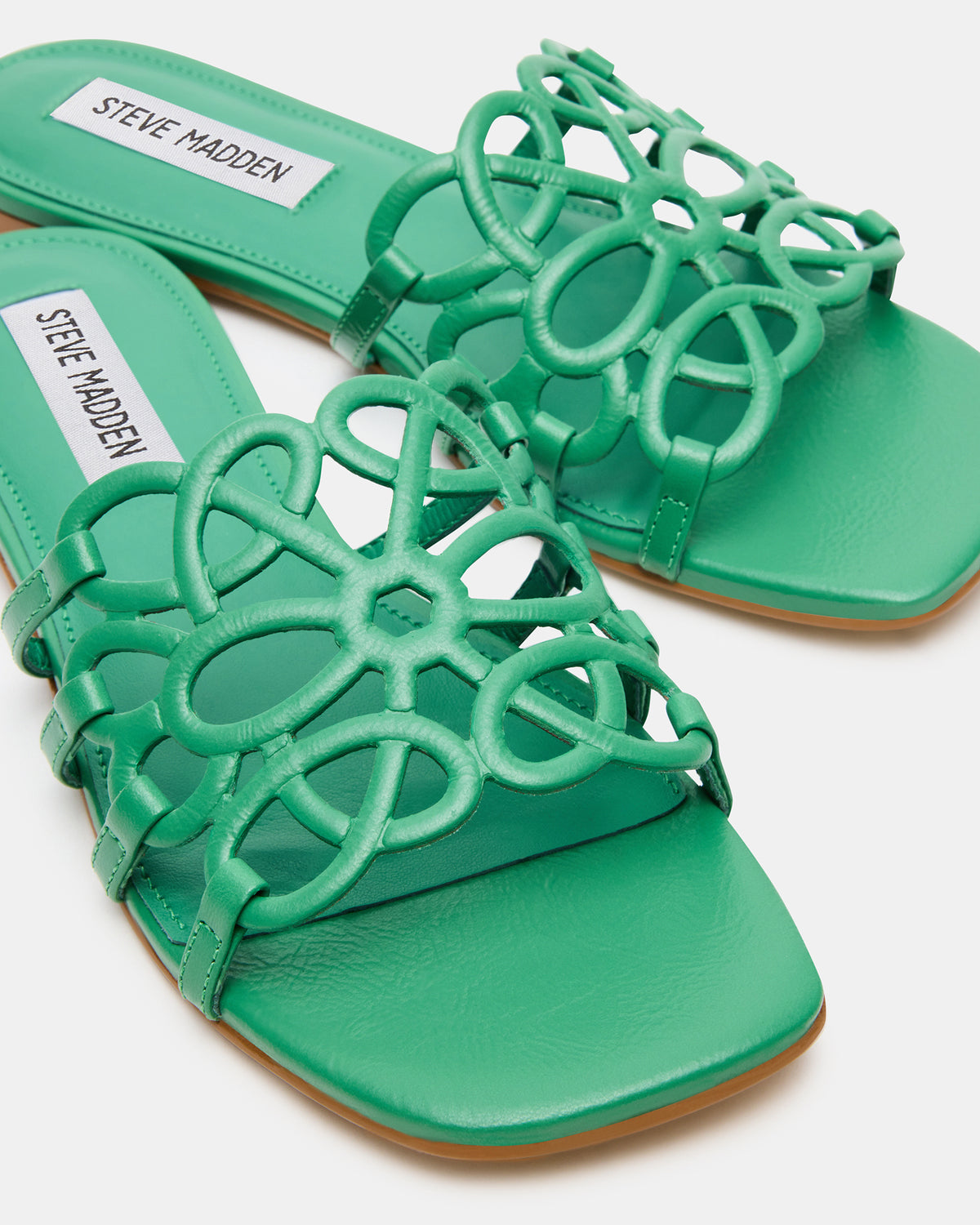 LOTUS Green Leather Square-Toe Slide Women's Sandal Steve Madden GREEN LEATHER