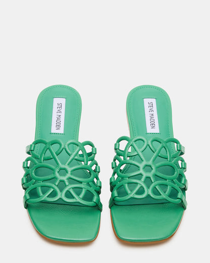 LOTUS Green Leather Square-Toe Slide Women's Sandal Steve Madden GREEN LEATHER