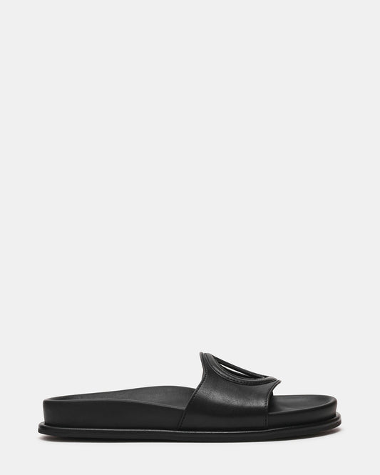 ZOSIA Black Leather Cut-Out Slide Footbed Women's Sandal Steve Madden BLACK LEATHER
