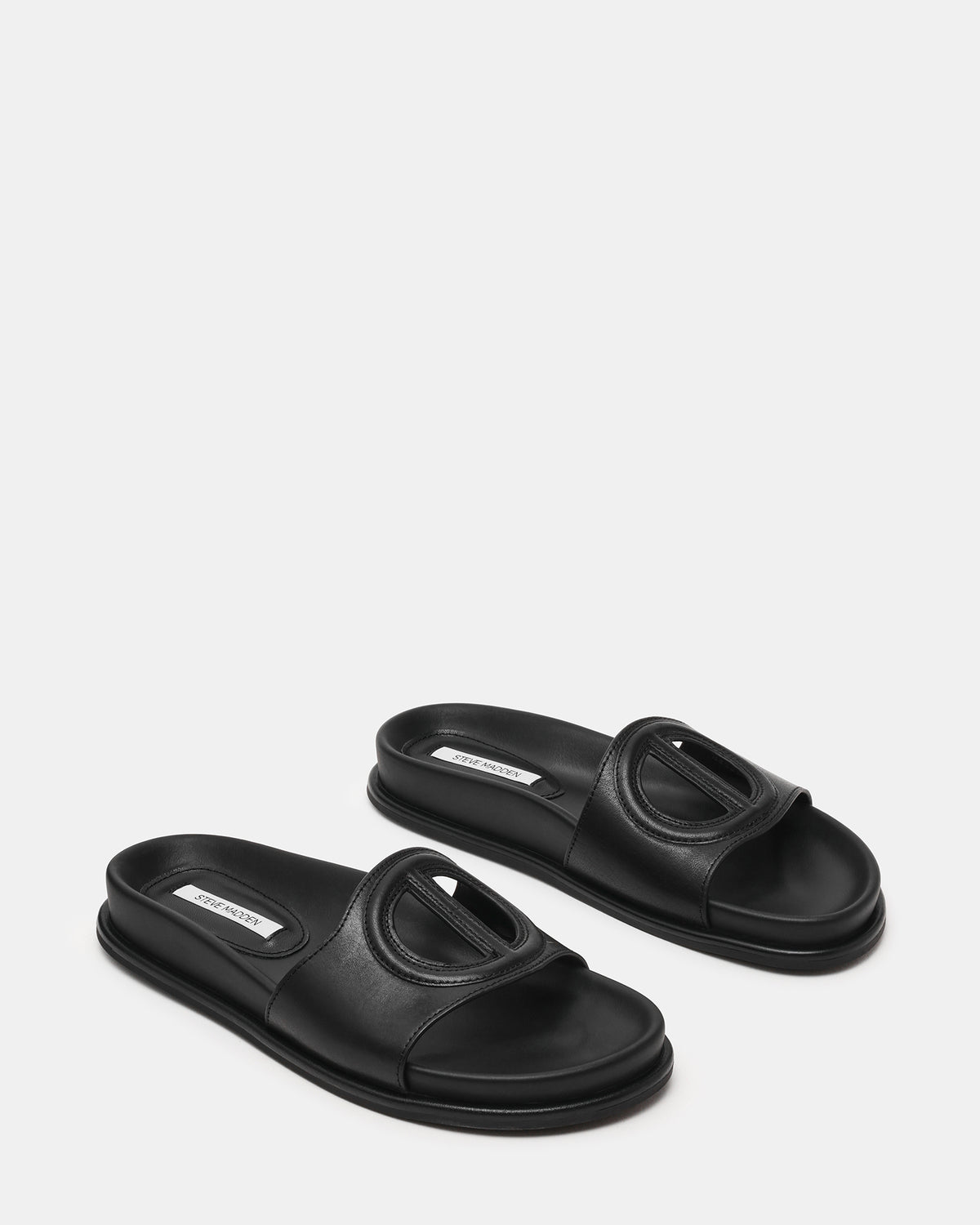 ZOSIA Black Leather Cut-Out Slide Footbed Women's Sandal Steve Madden BLACK LEATHER