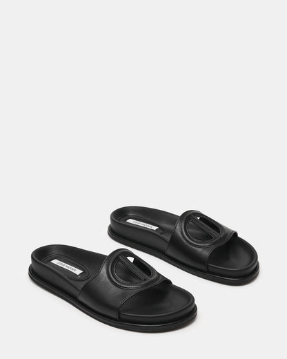ZOSIA Black Leather Cut-Out Slide Footbed Women's Sandal Steve Madden BLACK LEATHER