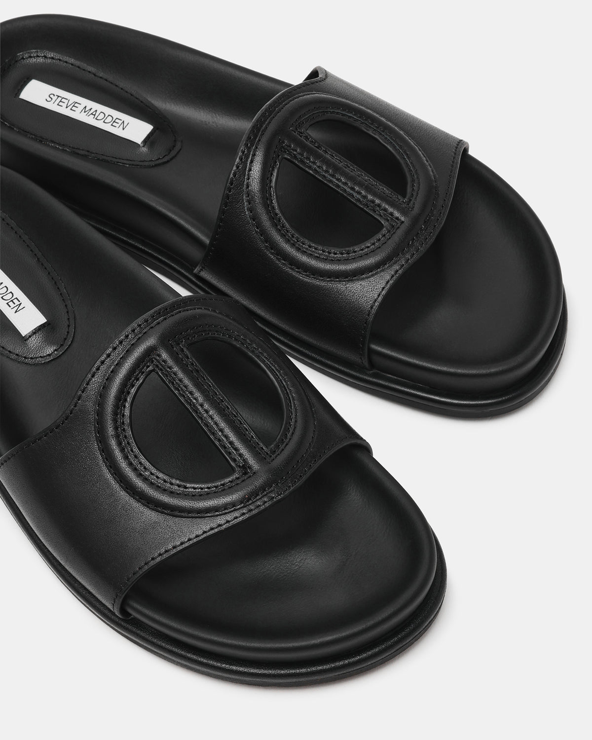 ZOSIA Black Leather Cut-Out Slide Footbed Women's Sandal Steve Madden BLACK LEATHER