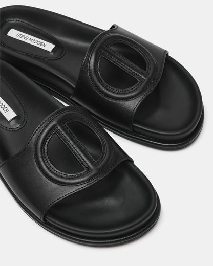 ZOSIA Black Leather Cut-Out Slide Footbed Women's Sandal Steve Madden BLACK LEATHER