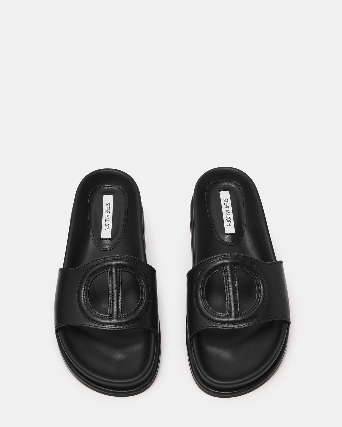 ZOSIA Black Leather Cut-Out Slide Footbed Women's Sandal Steve Madden BLACK LEATHER
