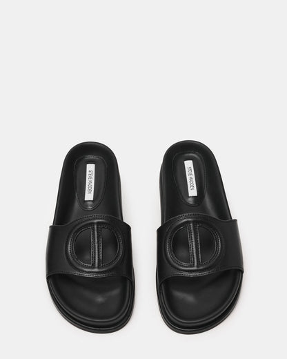 ZOSIA Black Leather Cut-Out Slide Footbed Women's Sandal Steve Madden BLACK LEATHER