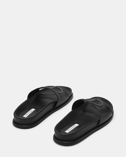 ZOSIA Black Leather Cut-Out Slide Footbed Women's Sandal Steve Madden BLACK LEATHER