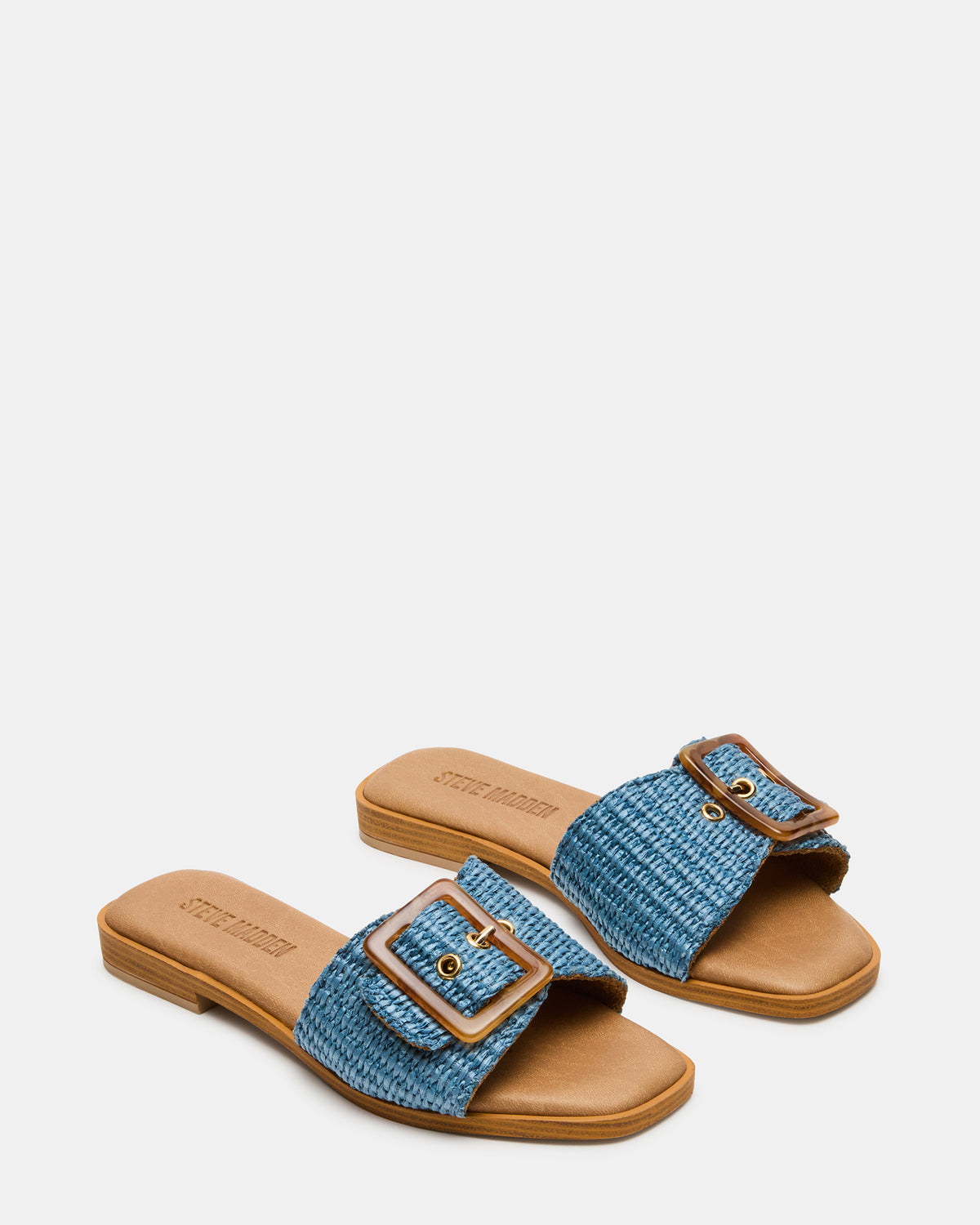 HAPP Blue Square-Toe Raffia Slide Women's Sandal Steve Madden BLUE
