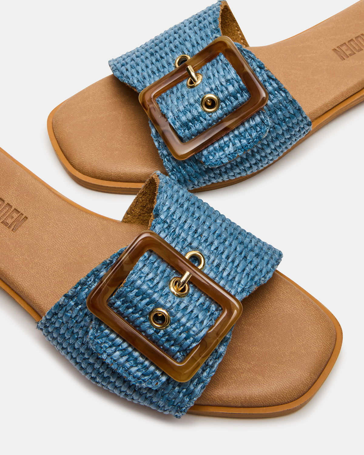 HAPP Blue Square-Toe Raffia Slide Women's Sandal Steve Madden BLUE