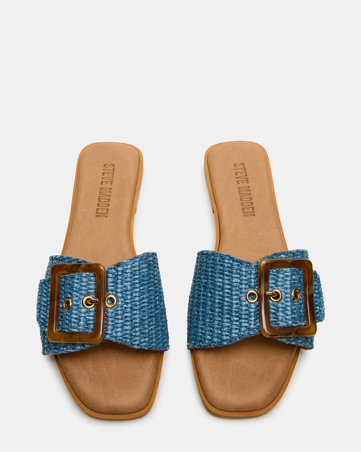 HAPP Blue Square-Toe Raffia Slide Women's Sandal Steve Madden BLUE
