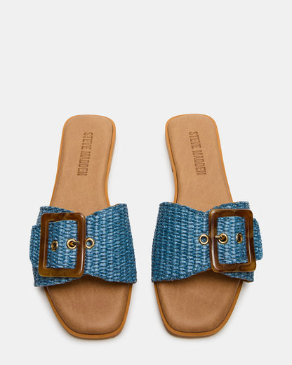 HAPP Blue Square-Toe Raffia Slide Women's Sandal Steve Madden BLUE