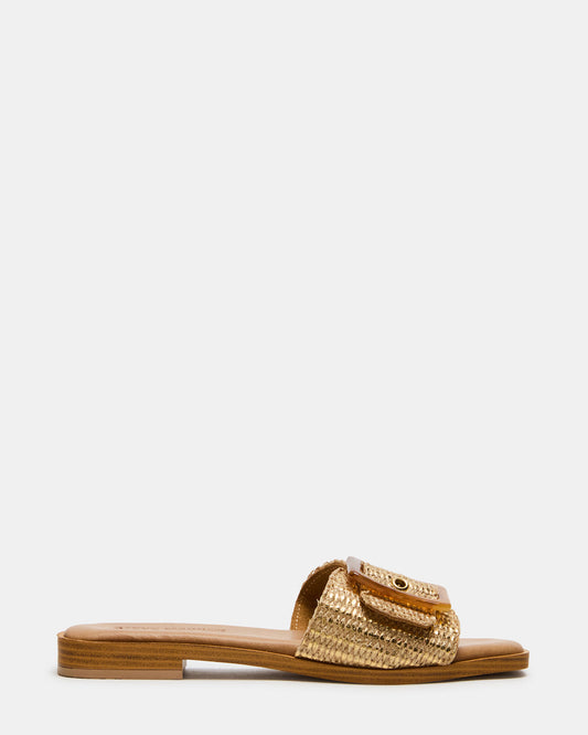 HAPP Gold Square-Toe Raffia Slide Women's Sandal