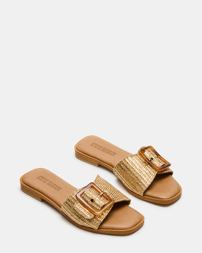 HAPP Gold Square-Toe Raffia Slide Women's Sandal Steve Madden GOLD