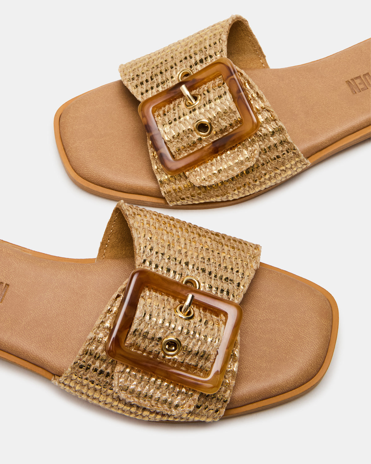 HAPP Gold Square-Toe Raffia Slide Women's Sandal Steve Madden GOLD