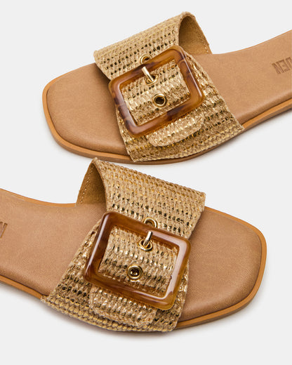 HAPP Gold Square-Toe Raffia Slide Women's Sandal Steve Madden GOLD