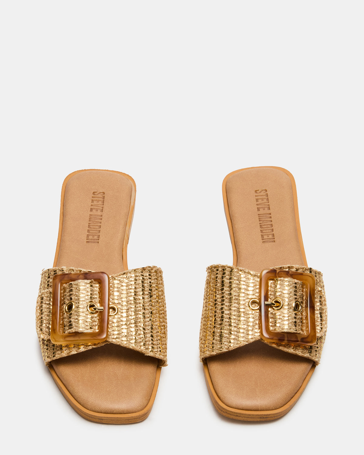 HAPP Gold Square-Toe Raffia Slide Women's Sandal Steve Madden GOLD