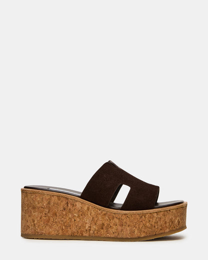 HARMONY Brown Suede Wedge Mule Cork Platform Women's Sandal Steve Madden BROWN SUEDE