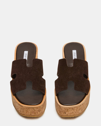 HARMONY Brown Suede Wedge Mule Cork Platform Women's Sandal Steve Madden BROWN SUEDE