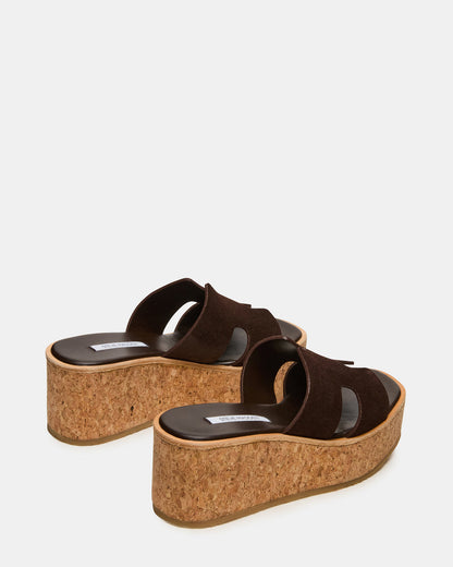 HARMONY Brown Suede Wedge Mule Cork Platform Women's Sandal Steve Madden BROWN SUEDE