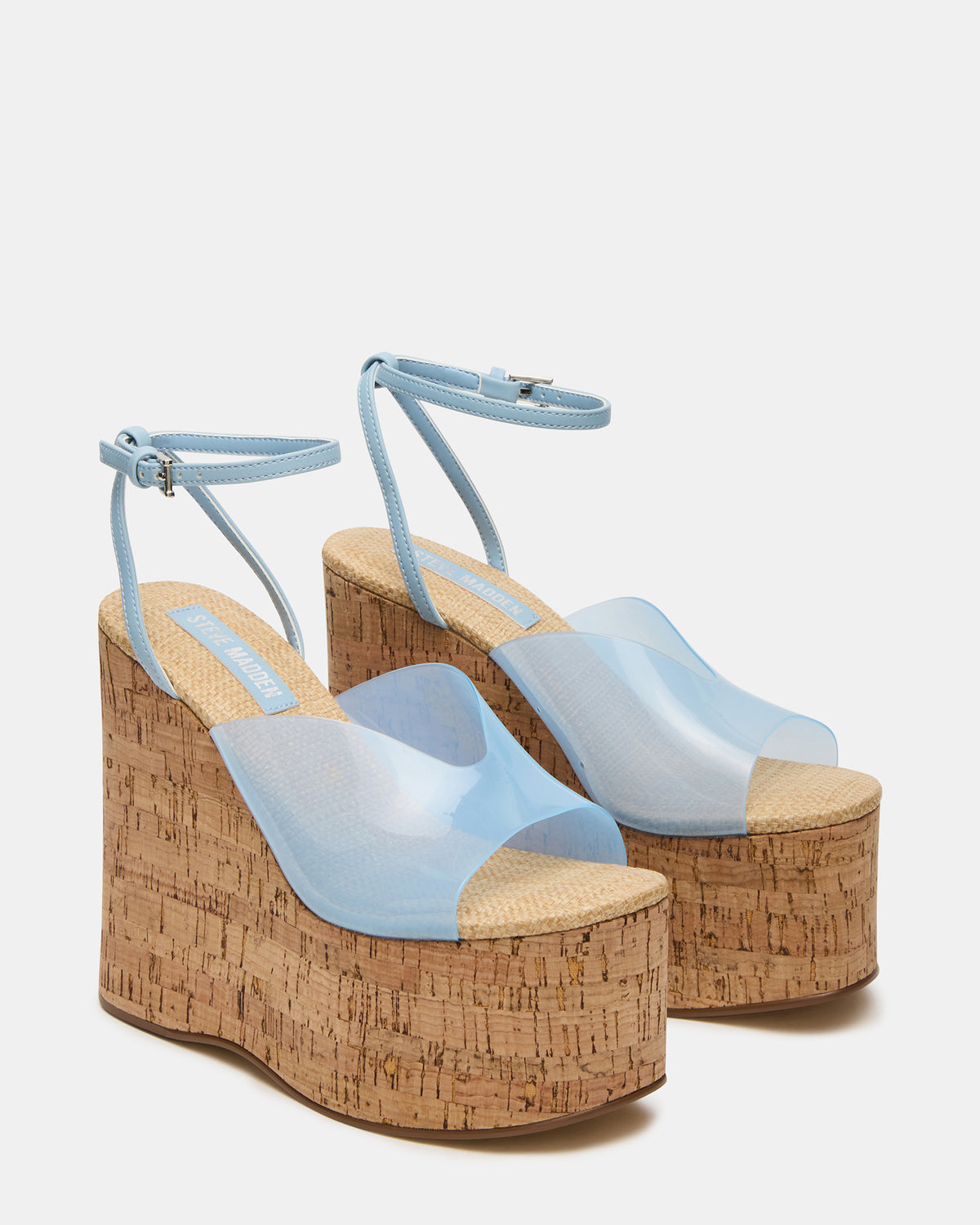 SINAI Light Blue Square-Toe Platform Wedge Strappy Women's Sandal Steve Madden LIGHT BLUE