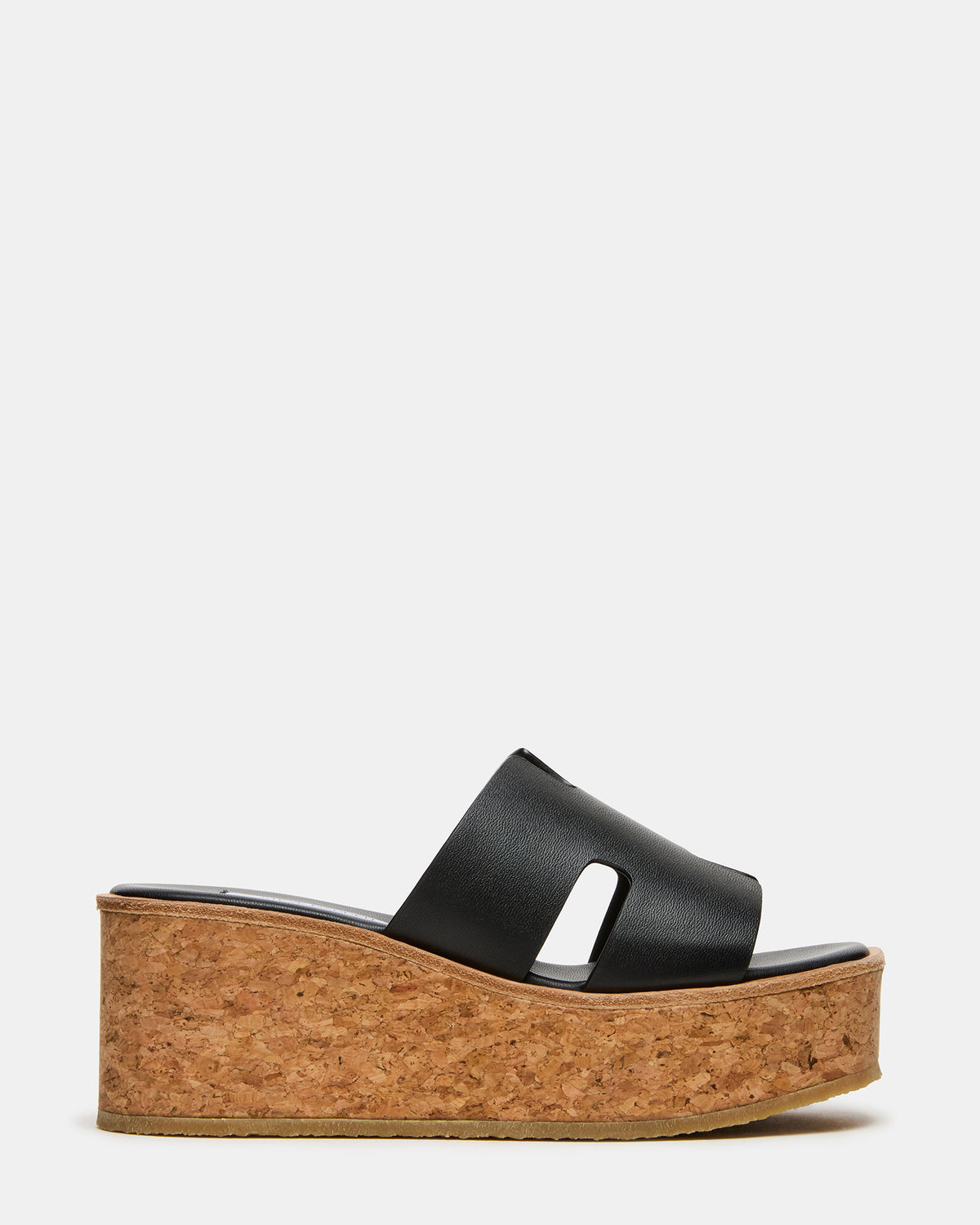 HARMONY Black Leather Wedge Mule Cork Platform Women's Sandal Steve Madden BLACK LEATHER