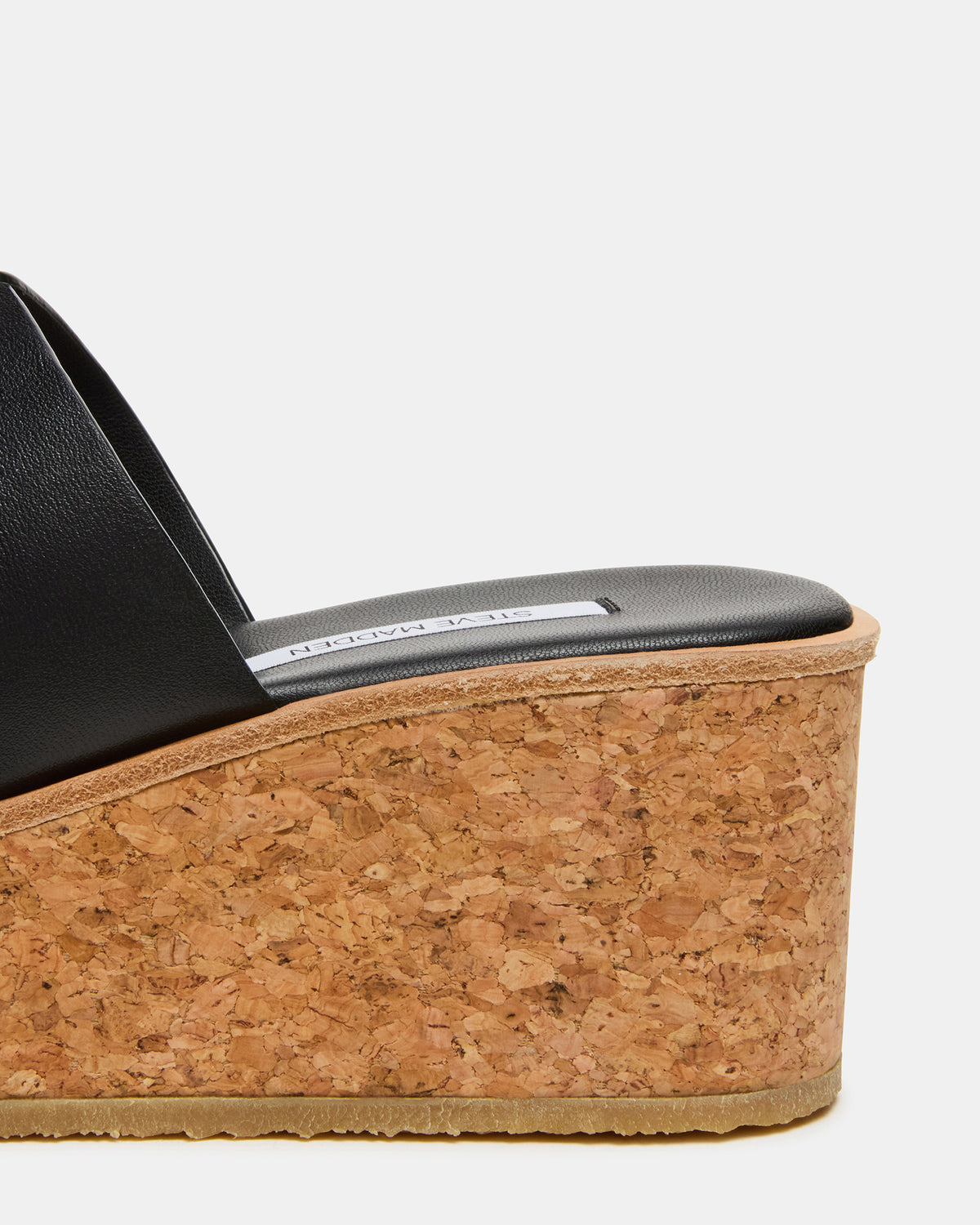 HARMONY Black Leather Wedge Mule Cork Platform Women's Sandal Steve Madden BLACK LEATHER