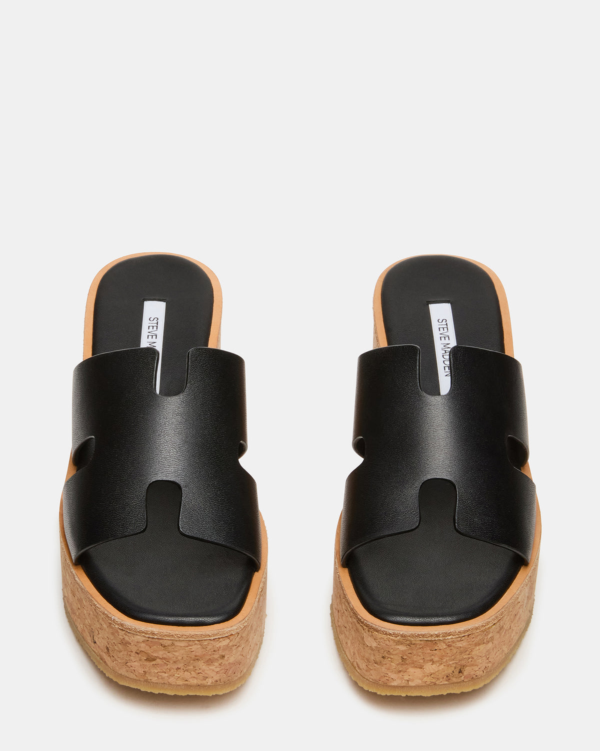 HARMONY Black Leather Wedge Mule Cork Platform Women's Sandal Steve Madden BLACK LEATHER
