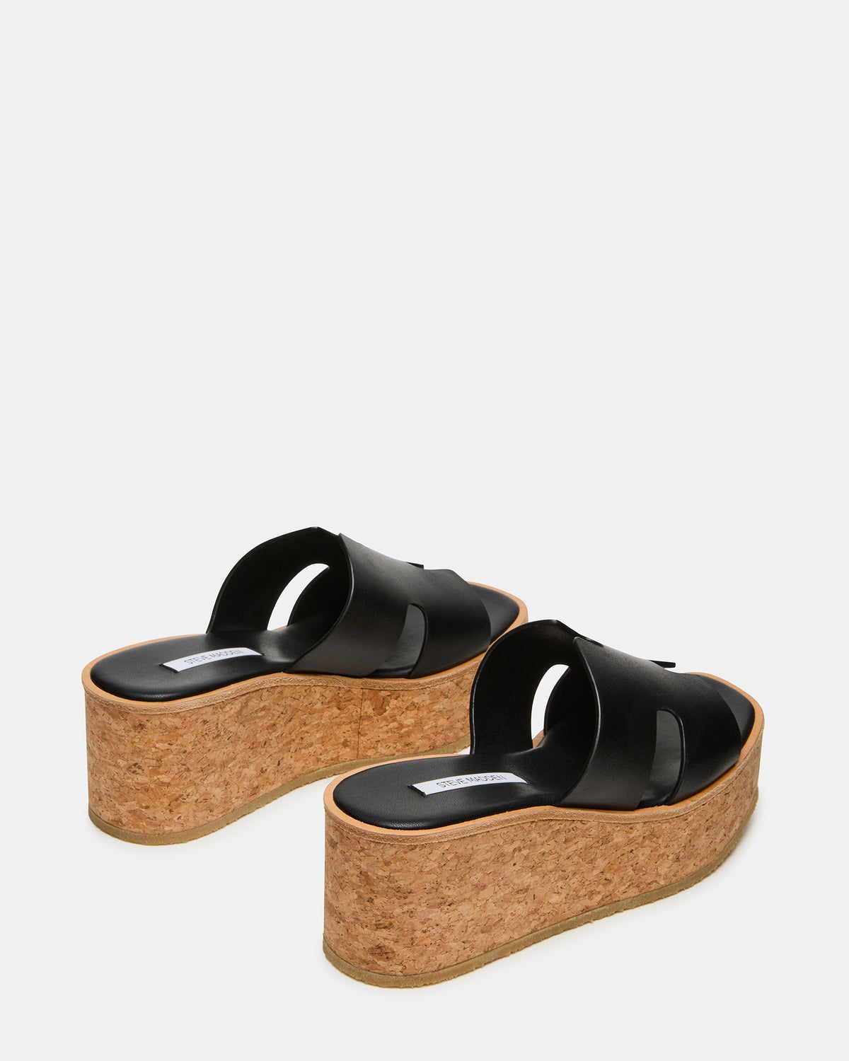 HARMONY Black Leather Wedge Mule Cork Platform Women's Sandal Steve Madden BLACK LEATHER