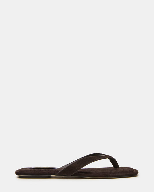 TRELLA Brown Suede Square-Toe Thong Women's Sandal