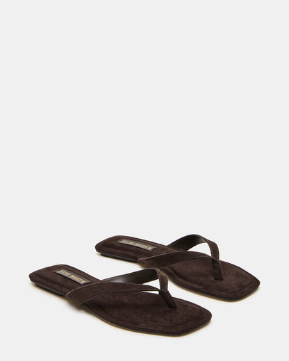 TRELLA Brown Suede Square-Toe Thong Women's Sandal Steve Madden BROWN SUEDE
