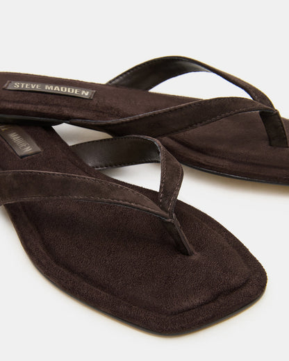 TRELLA Brown Suede Square-Toe Thong Women's Sandal Steve Madden BROWN SUEDE