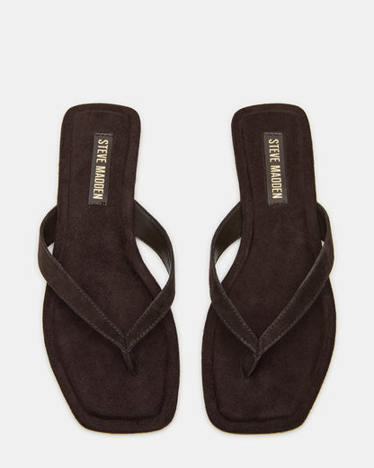 TRELLA Brown Suede Square-Toe Thong Women's Sandal Steve Madden BROWN SUEDE