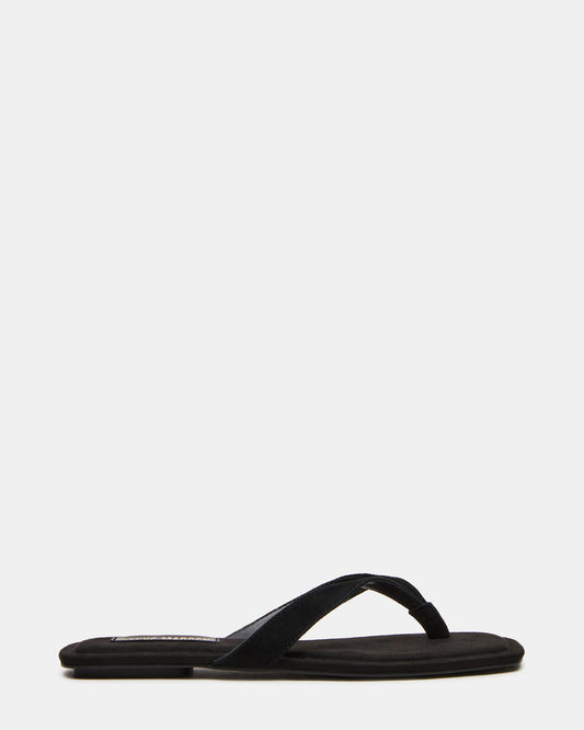 TRELLA Black Suede Square-Toe Thong Women's Sandal