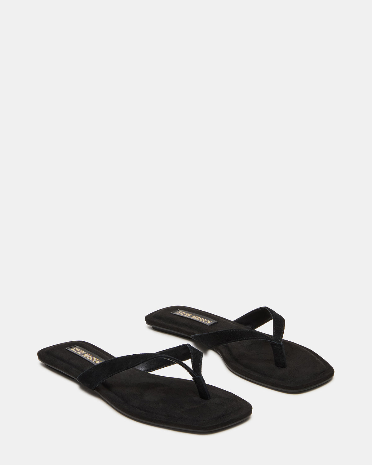TRELLA Black Suede Square-Toe Thong Women's Sandal Steve Madden BLACK SUEDE