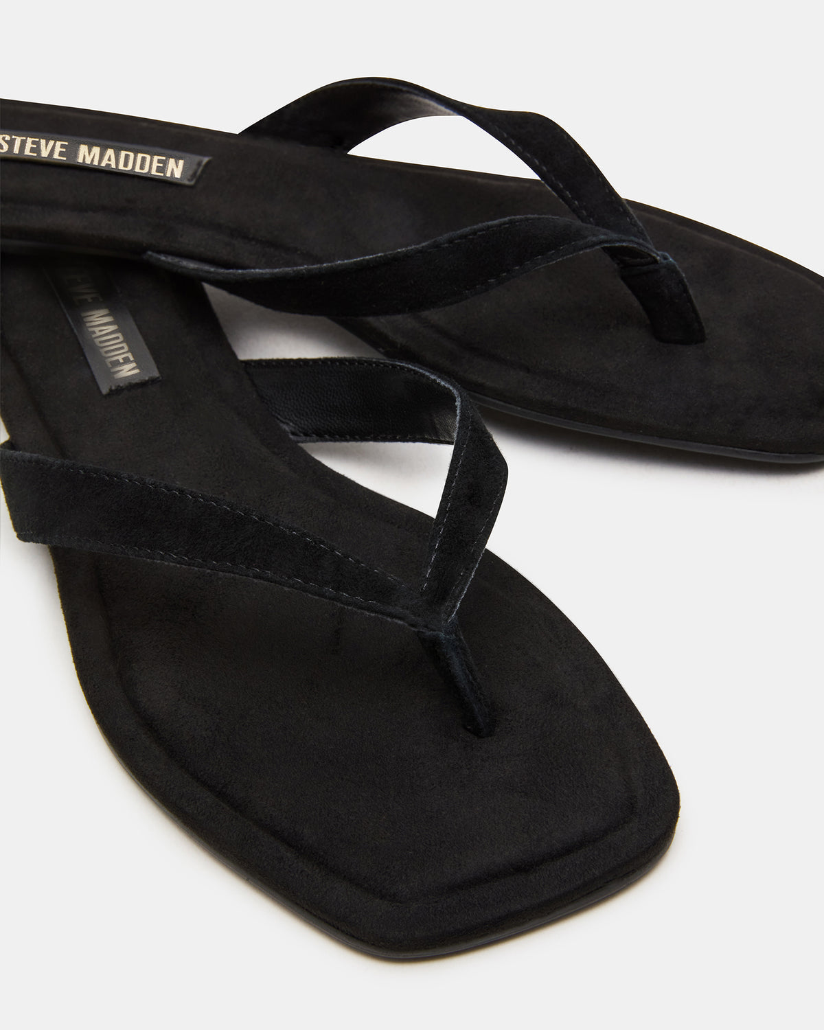 TRELLA Black Suede Square-Toe Thong Women's Sandal Steve Madden BLACK SUEDE