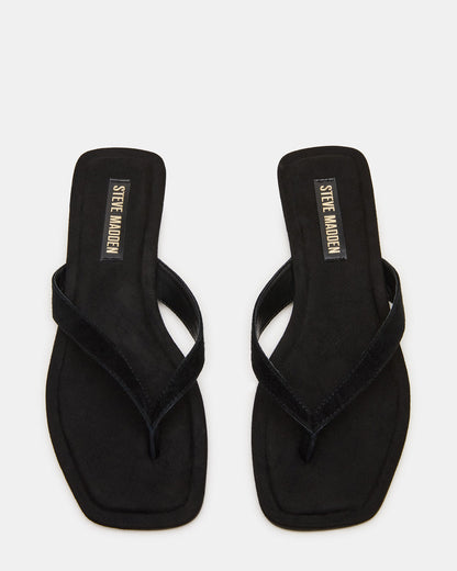 TRELLA Black Suede Square-Toe Thong Women's Sandal Steve Madden BLACK SUEDE