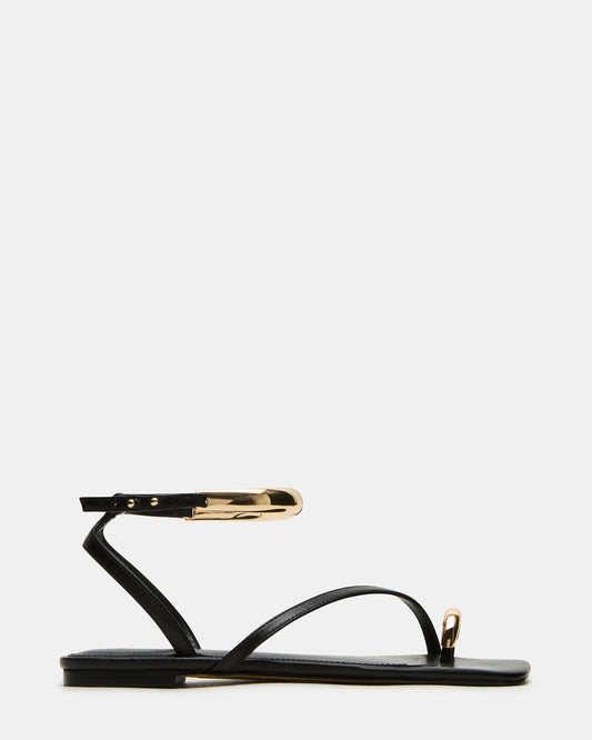 ODYSSEY Black Leather Strappy Square-Toe Women Sandal
