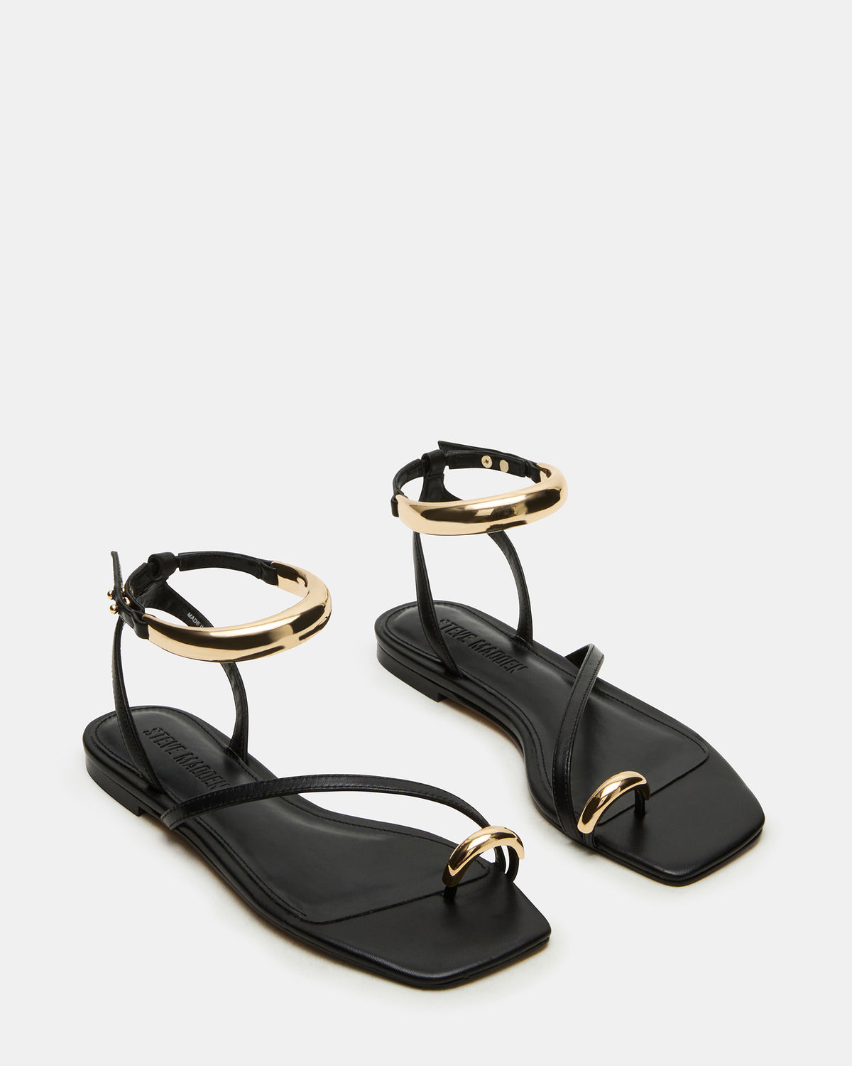 ODYSSEY Black Leather Strappy Square-Toe Women Sandal Steve Madden BLACK LEATHER