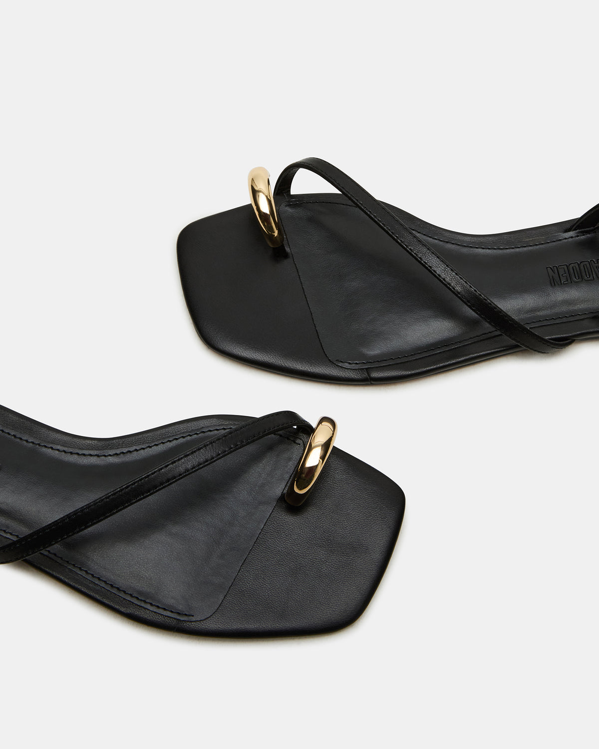 ODYSSEY Black Leather Strappy Square-Toe Women Sandal Steve Madden BLACK LEATHER