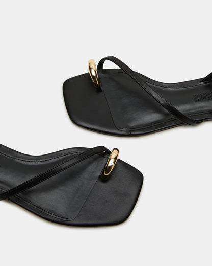 ODYSSEY Black Leather Strappy Square-Toe Women Sandal Steve Madden BLACK LEATHER