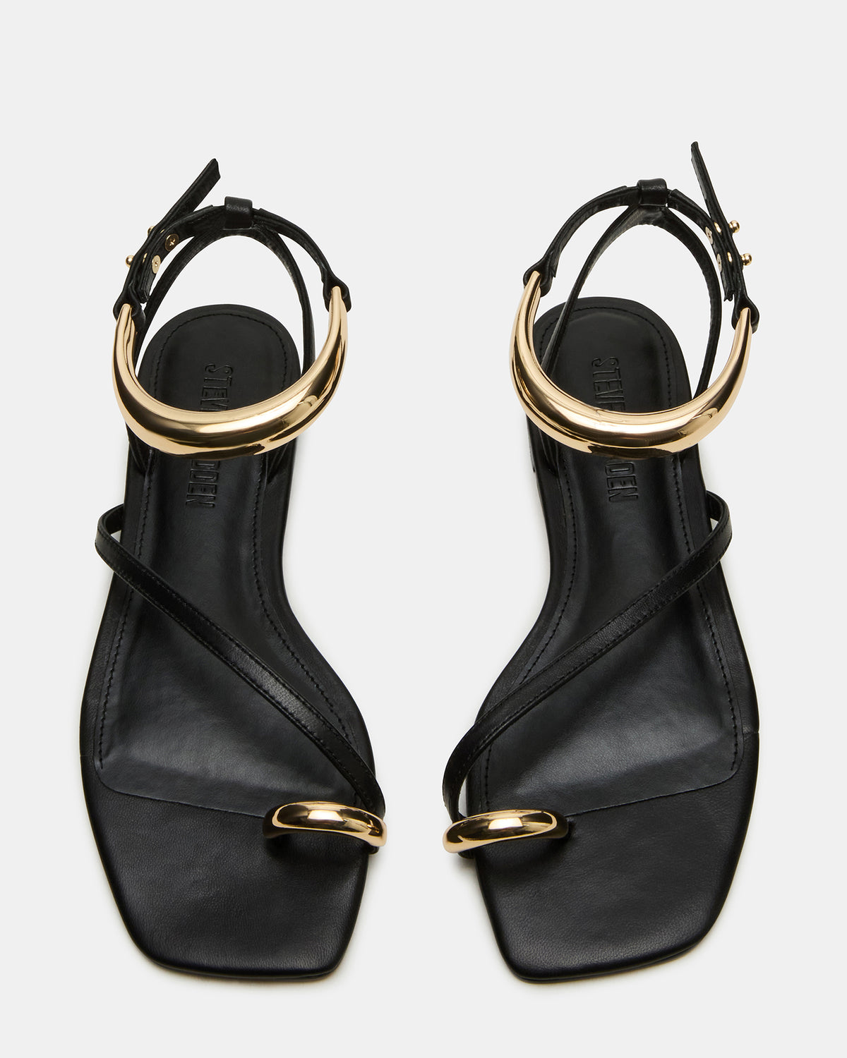 ODYSSEY Black Leather Strappy Square-Toe Women Sandal Steve Madden BLACK LEATHER