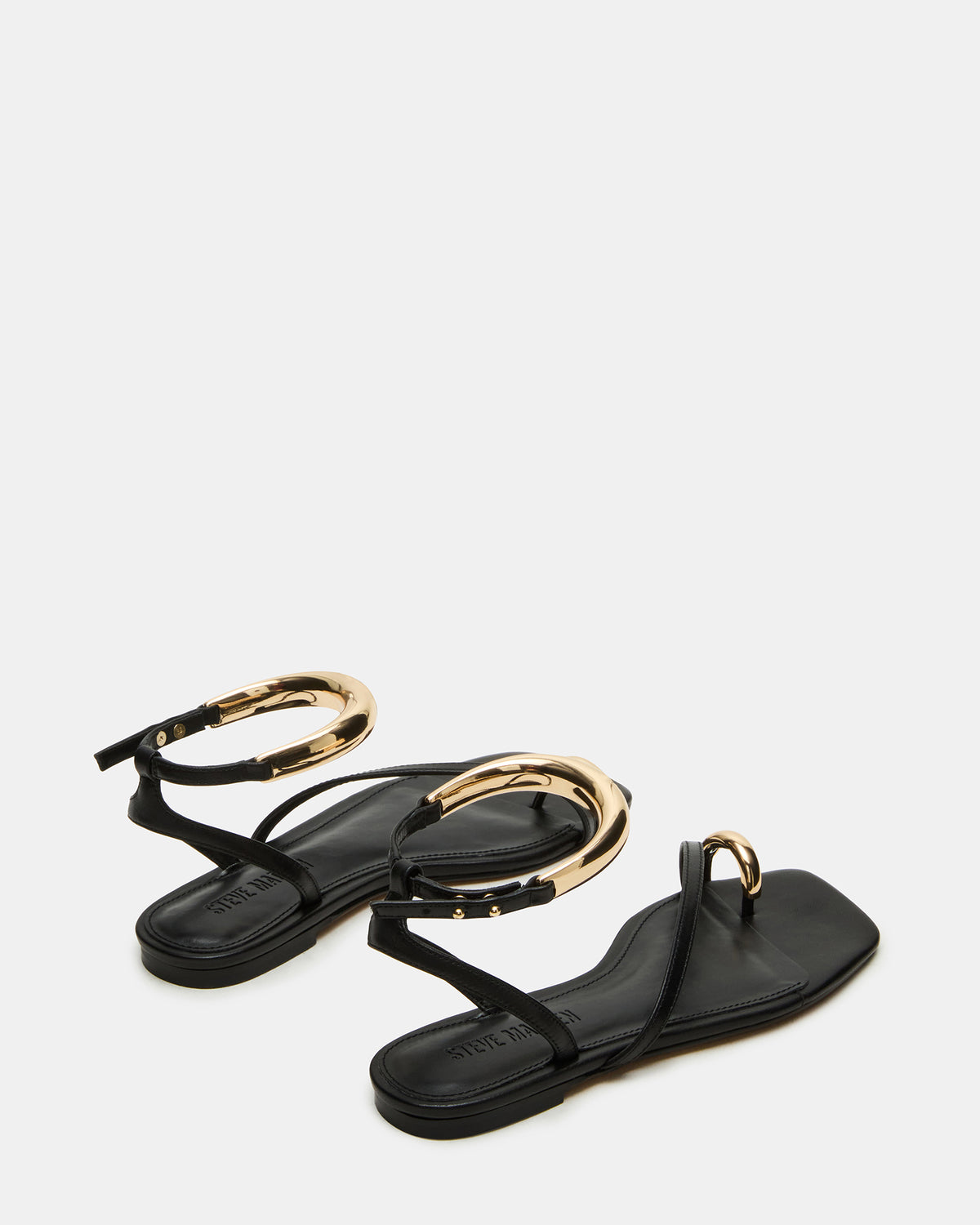 ODYSSEY Black Leather Strappy Square-Toe Women Sandal Steve Madden BLACK LEATHER
